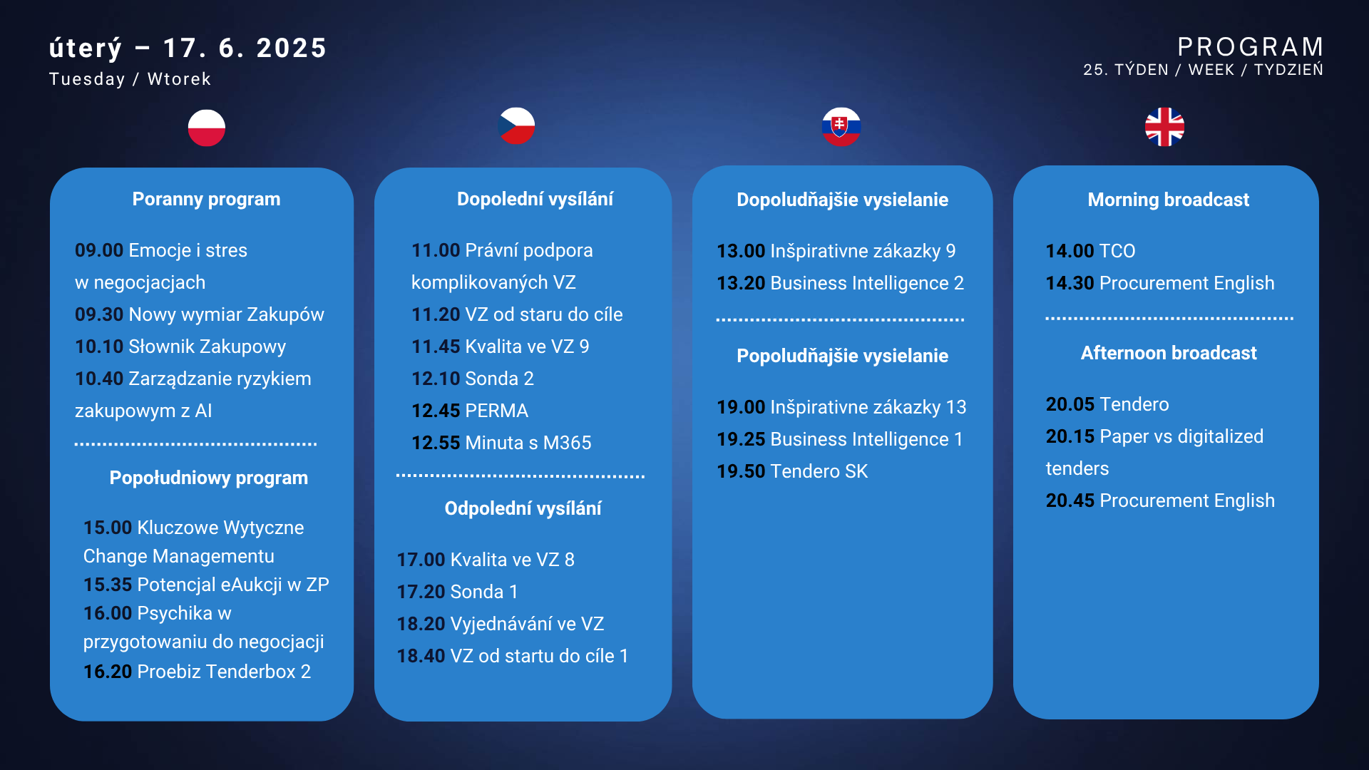 Úterý program
