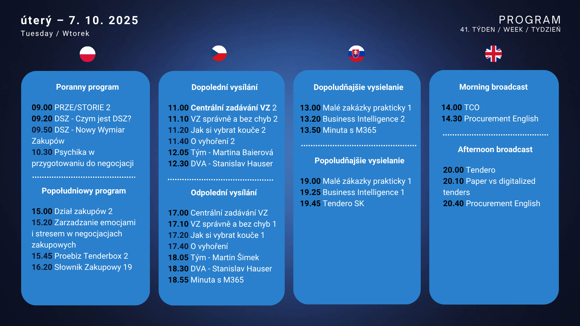 Úterý program